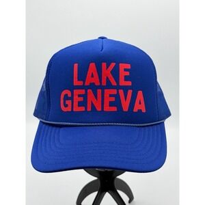 Lake Geneva SnapBack Hat Foam Mesh Trucker Hat Blue Red OSFM OTTO HATS